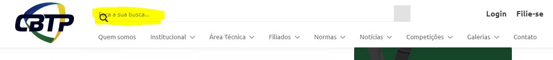 Campo de pesquisa na página principal do site da CBTP. 